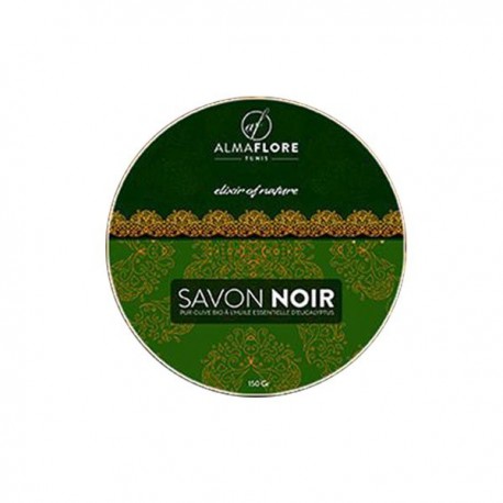 ALMAFLORE SAVON NOIR - Olive BIO et Huile Essentielle d'Eucalyptus - 150gr